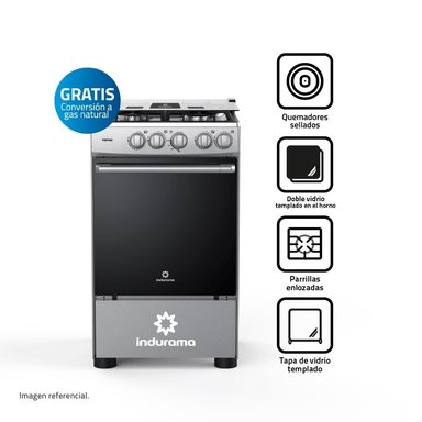 COCINA INDURAMA 4 HORNILLAS CON HORNO DE 55 LTS FONTANA ACERO