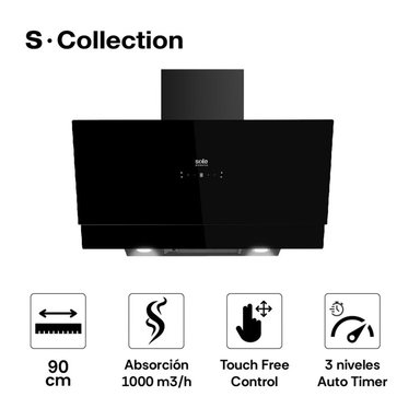 CAMPANA SOLE EXTRACTORA DECORATIVA 90CM TURE81C0V2 NEGRO