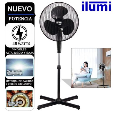 VENTILADOR DE PIE ILUMI IL-16 45 WATTS PEDESTAL 16" 3 VELOCIDADES NEGRO