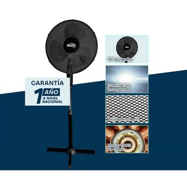 VENTILADOR DE PIE ILUMI IL-16 45 WATTS PEDESTAL 16" 3 VELOCIDADES NEGRO - 5