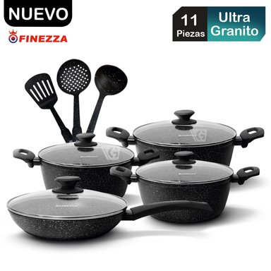 JUEGO DE OLLAS ULTRA GRANITO DE 11 PZAS FINEZZA FZ-X1713M NEGRO