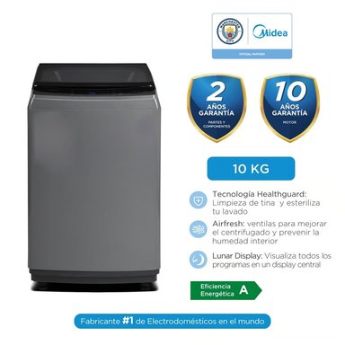 LAVADORA AUTOMÁTICA CARGA SUPERIOR MIDEA MA200W100GPE 10 KG GRIS