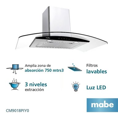 CAMPANA DE PARED 3 VELOCIDADES MABE CM9018PIY0 90 CM INOX
