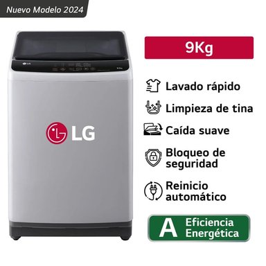 LAVADORA DE CARGA SUPERIOR, LAVADO RAPIDO Y LIMPIEZA DE TINA LG WT9GL 9KG GRIS