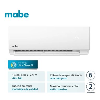 AIRE ACONDICIONADO MABE MMT12CDBWCCBC1 MINI SPLIT 12000 BTU BLANCO