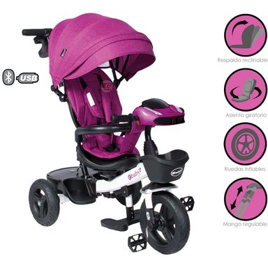 TRICICLO EBABY ARIA 334 GUIADOR USB BLUETOOTH MORADO