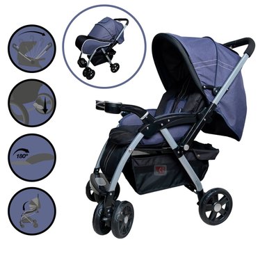 COCHE CUNA EBABY ROSSI EB1130 AZUL TRAVEL SYSTEM BLUE