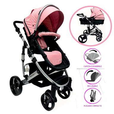 COCHE MOISÉS BABY KITS SPRING PLUS ROSADO DEPORTIVO