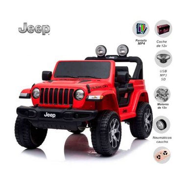 CARRO A BATERIA JEEP WRANGLER RUBICON 12V CON PANTALLA VIDEO USB ROJO - 1