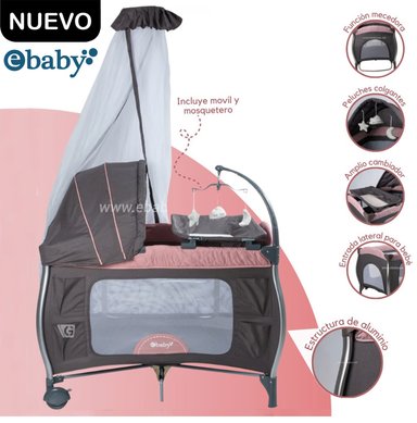 CUNA CORRAL ALUMINIO NAPY TUL REINA ANTIMOSQUITOS  EBABY 779C-1  ROSADO