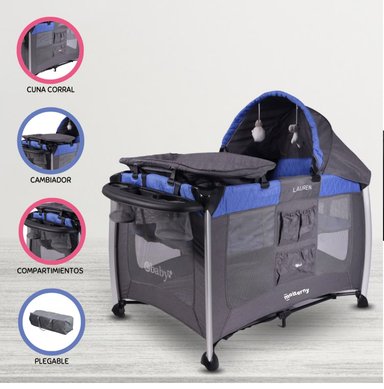 CUNA CORRAL PACK AND PLAY 3 NIV PARA BEBÉS LAUREN 730 AZUL