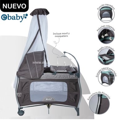CUNA CORRAL ALUMINIO NAPY TUL REINA ANTIMOSQUITOS  EBABY 779C-1  GRIS