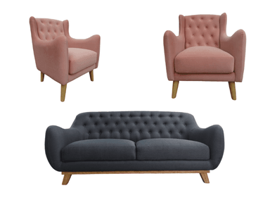 SALA LINEA UNO MUEBLES LUCIANA GRIS 3-1-1 ROSA