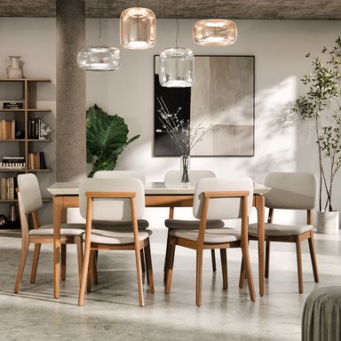 COMEDOR 6 SILLAS MADERA CLASSIC LINO BEIGE