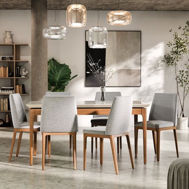 COMEDOR 6 SILLAS MADERA CITY BOUCLÉ GRIS CLARO