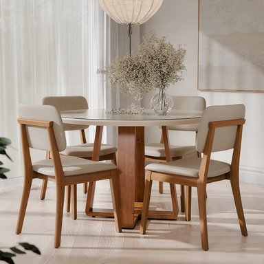 COMEDOR 4 SILLAS REDONDO MADERA 1.2 CLASSIC LINO BEIGE