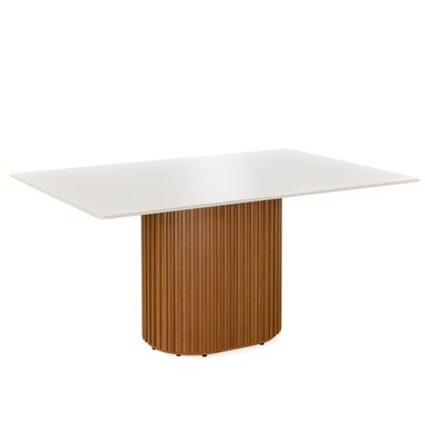 MESA DE COMEDOR LIVING 1.6 CON VIDRIO CANELA Y OFF WHITE