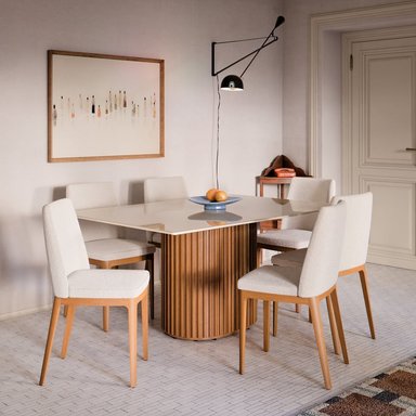 MESA DE COMEDOR LIVING 1.6 CON VIDRIO CANELA Y OFF WHITE - 2