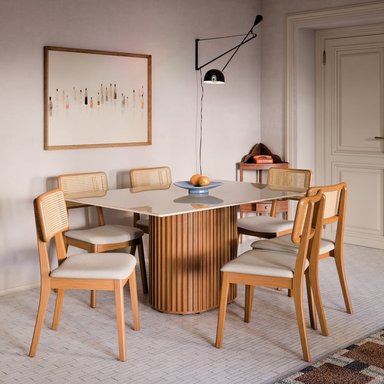 MESA DE COMEDOR LIVING 1.6 CON VIDRIO CANELA Y OFF WHITE - 4