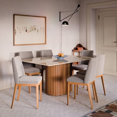 MESA DE COMEDOR LIVING 1.6 CON VIDRIO CANELA Y OFF WHITE - 5