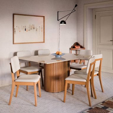 MESA DE COMEDOR LIVING 1.6 CON VIDRIO CANELA Y OFF WHITE - 6