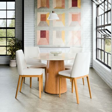 COMEDOR REDONDO 4 SILLAS SARA VIDRIO CITY BOUCLE BEIGE