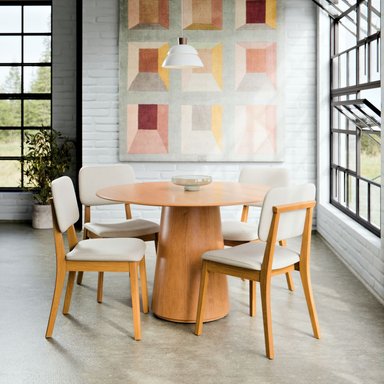 COMEDOR REDONDO 4 SILLAS SARA CLASSIC LINO BEIGE