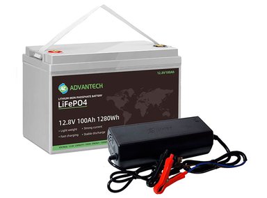 BATERÍA ADVANTECH LIFEPO4 12.8V100AH CON BMS INCLUYE CARGADOR 14.6V 30A
