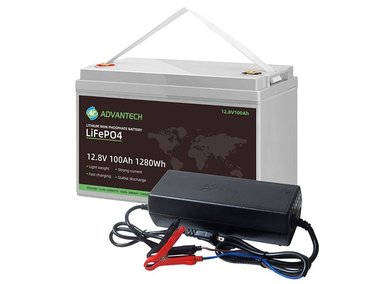 BATERÍA ADVANTECH LIFEPO4 12.8V100AH CON BMS INCLUYE CARGADOR 14.6V 30A