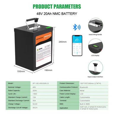 BATERÍA PARA MOTO ELÉCTRICA DE 48V 20AH LITIO CON BLUETOOTH PANTALLA LCD - VERTICAL - 6