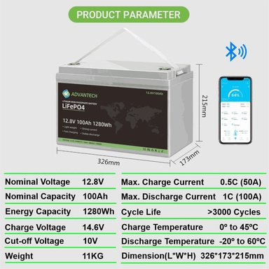 BATERÍA LIFEPO4 DE 12V 100AH LITIO CON BLUETOOTH Y BMS INCORPORADO - 7