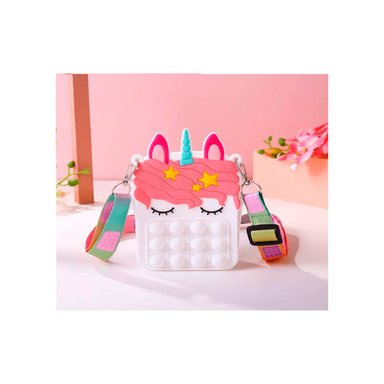MINI CARTERA MORRAL POP IT ANTI ESTRÉS UNICORNIO BLANCO