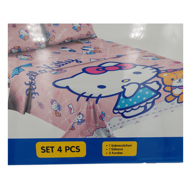 SET 4 PIEZAS 1.5 PLAZAS ROSADO CAMA CON DISEÑO - 1