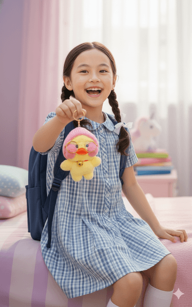 LLAVERO PELUCHE DE PATO TIK TOK CON GORRO ROSA PERFUMADO