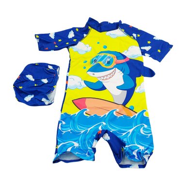 TRAJE BAÑO NIÑO AMARILLO UV TIBURÓN CON LENTES