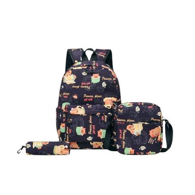 PACK MOCHILA CON LONCHERA Y CARTUCHERA KAWAII CAPIBARA NEGRO