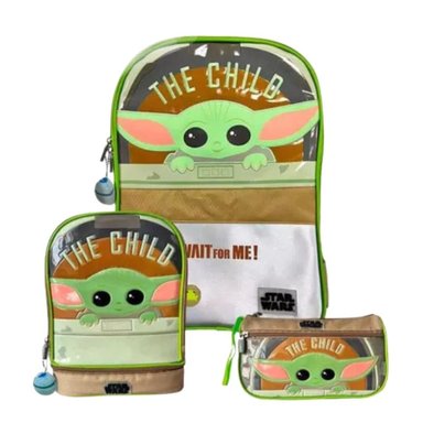 MOCHILA ARTESCO MANDALORIAN CON LONCHERA Y CARTUCHERA VERDE