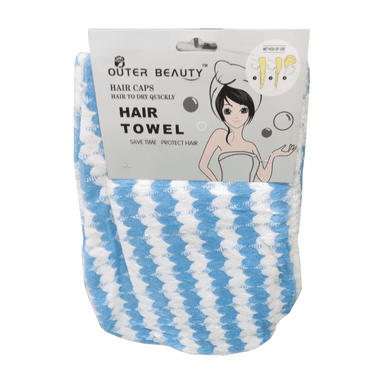 TOALLA PARA EL CABELLO - CELESTE CON RALLAS BLANCAS