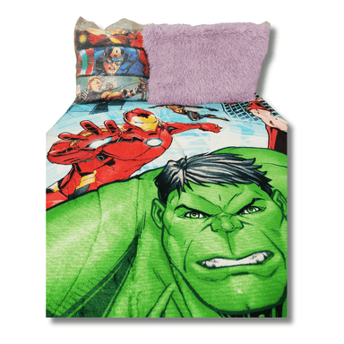 EDREDON 1 PLAZA Y MEDIA PIEL DE ÁNGEL CON CARNERO ESTAMPADO DE HÉROES