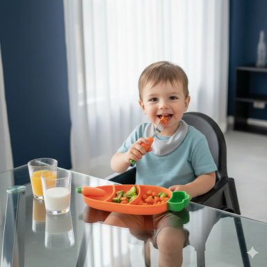 SET DE PLATO CON CUBIERTOS CON TEMÁTICA DE ZANAHORIA