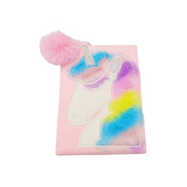 LIBRETA DE PELUCHE UNICORNIO ROSADO RAYADO - 1