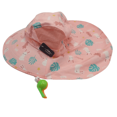 SOMBRERO CON SILBATO ANARANJADO CON VERDE Y DISEÑO DE CONEJITOS