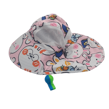 SOMBRERO CON SILBATO AZUL Y VERDE Y DISEÑOS DE CONEJOS