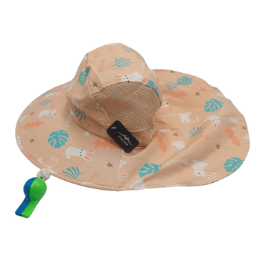 SOMBRERO CON SILBATO AZUL CON VERDE Y DISEÑO DE CONEJITOS