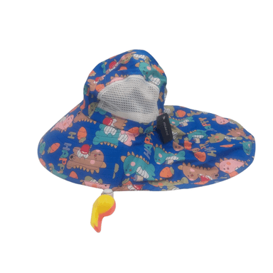 SOMBRERO CON SILBATO AMARILLO Y ANARANJADO Y DISEÑO DE DINOSAURIOS