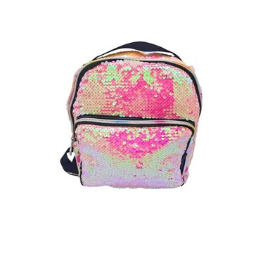 MOCHILA ESCOLAR CON LENTEJUELAS ROSADA - 1