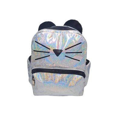 MOCHILA ESCOLAR HOLOGRÁFICA GATITO PLATEADO - 1