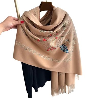 BUFANDA CHAL BORDADO MARRON CON DETALLES PARA MUJER