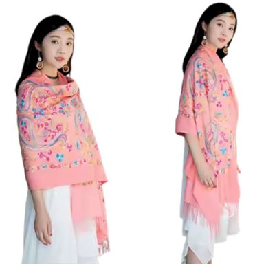 BUFANDA CHAL BORDADO ROSADO CLARO CON DETALLES PARA MUJER