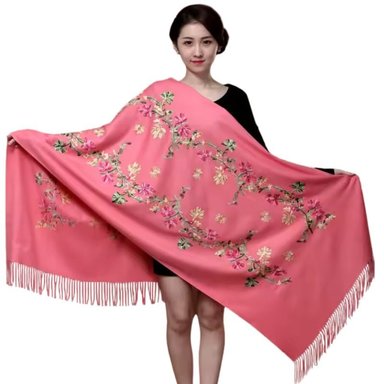BUFANDA CHAL BORDADO ROSADO CON DETALLES PARA MUJER